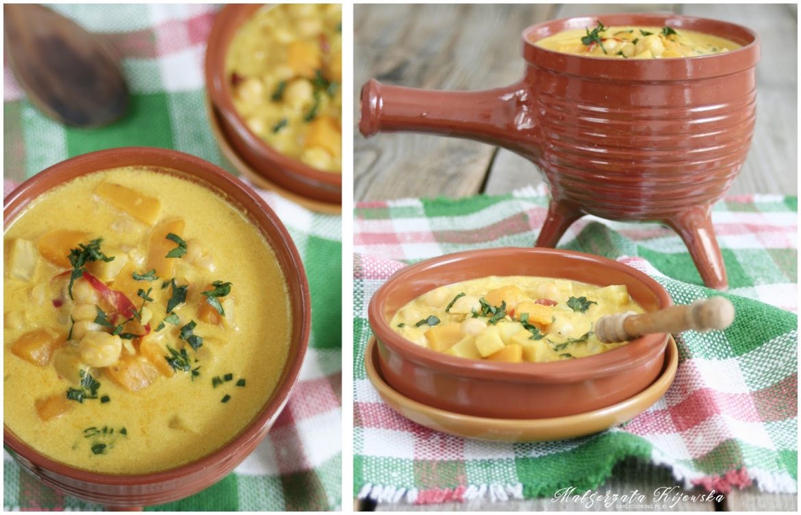 Pikantne curry dyniowe, selerem i ciecierzycą Przepis na pikantne curry dyniowe, selerem i ciecierzycą